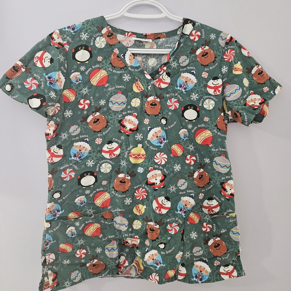 Scrub top. Holiday themed. Size small